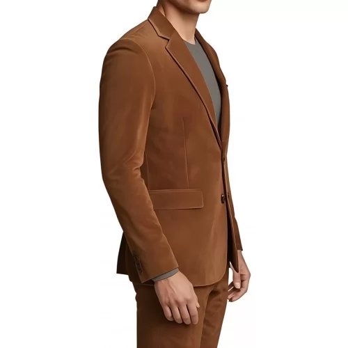 Blazer homme en agneau velours marron gold façon daim modèle Izio