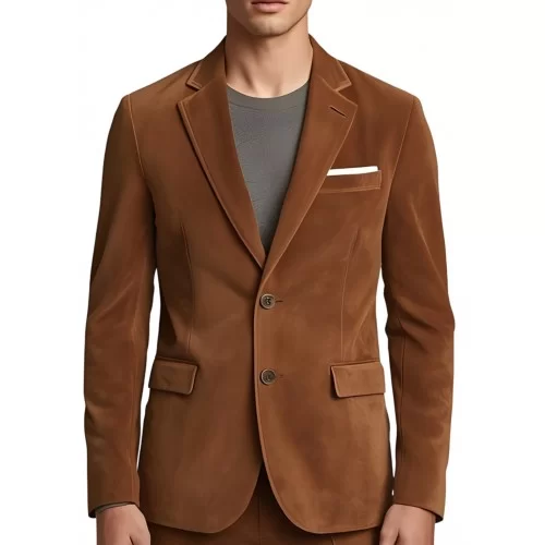 Blazer homme en agneau velours marron gold façon daim modèle Izio