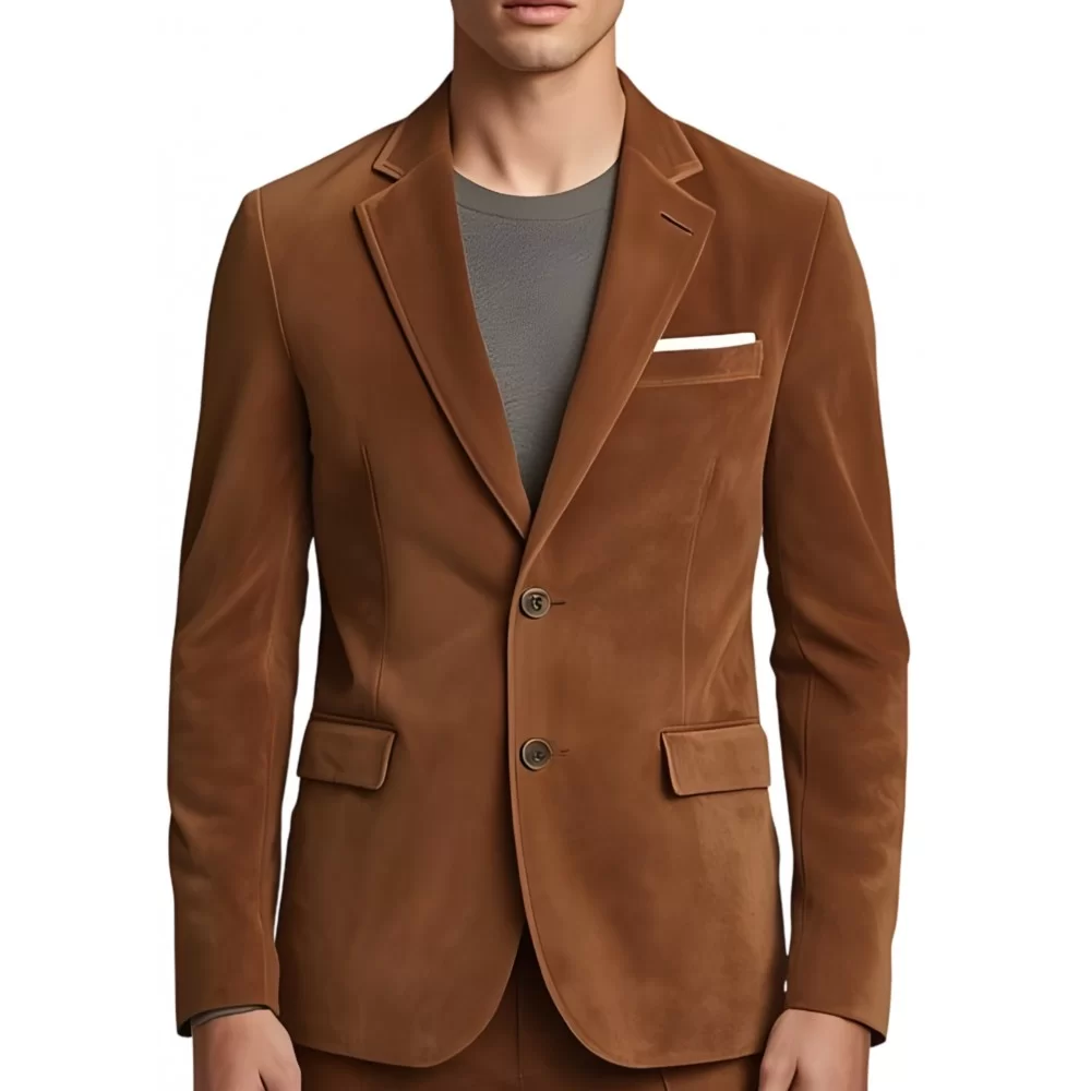Blazer homme en agneau velours marron gold façon daim modèle Izio Blazer homme en agneau velours marron gold façon daim modèle Izio