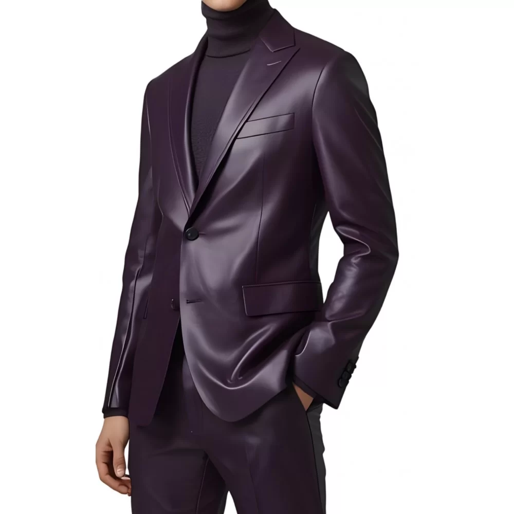 Blazer homme en cuir d'agneau violet prune modèle Izayan Blazer homme en cuir d'agneau violet prune modèle Izayan