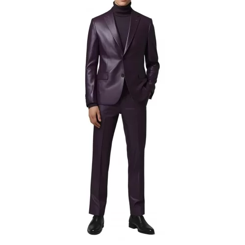 Blazer homme en cuir d'agneau violet prune modèle Izayan