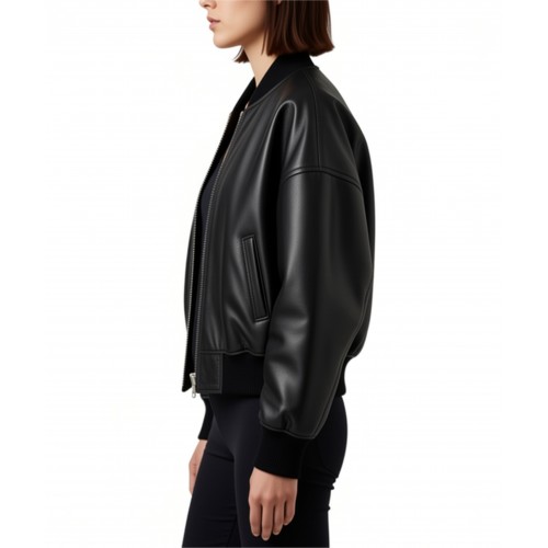 Blouson cuir femme coupe oversize en agneau noir coupe teedy modèle Divinace