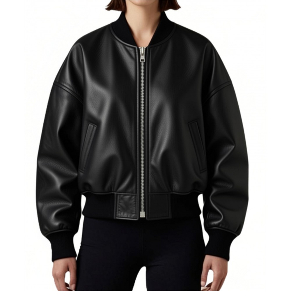 Blouson cuir femme coupe oversize en agneau noir coupe teedy modèle Divinace