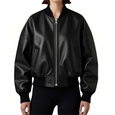 Blouson cuir femme coupe oversize en agneau noir coupe teedy modèle Divinace