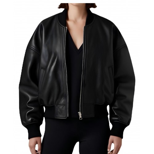 Blouson cuir femme coupe oversize en agneau noir coupe teedy modèle Divinace