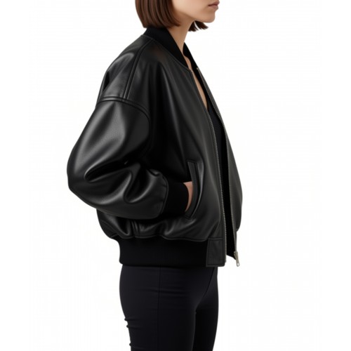 Blouson cuir femme coupe oversize en agneau noir coupe teedy modèle Divinace