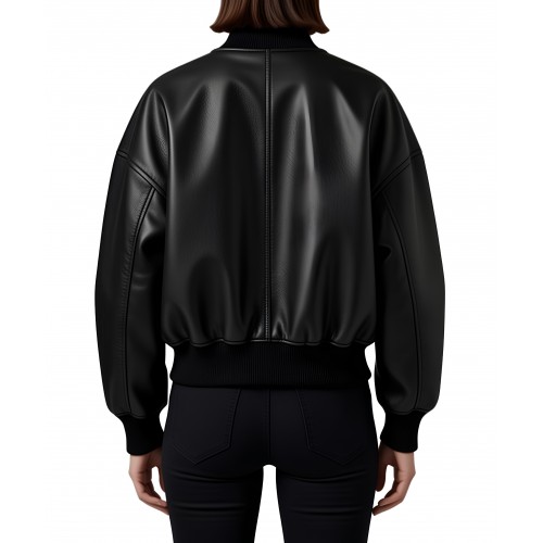 Blouson cuir femme coupe oversize en agneau noir coupe teedy modèle Divinace