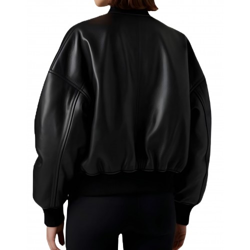 Blouson cuir femme coupe oversize en agneau noir coupe teedy modèle Divinace