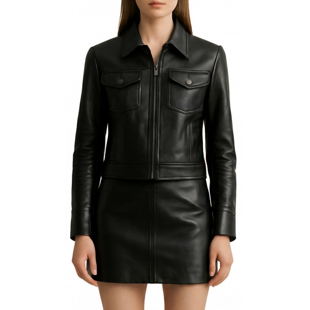 Blouson cuir femme en agneau noir modèle Brulana