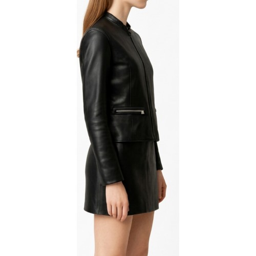 Blouson cuir femme en agneau noir modèle Cralorza