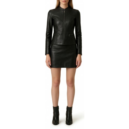 Blouson cuir femme en agneau noir modèle Cralorza