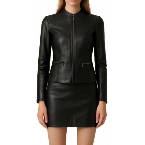 Blouson cuir femme en agneau noir modèle Cralorza