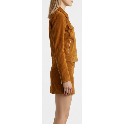 Blouson smen agneau velours marron façon daim modèle Panetta