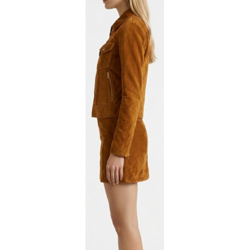 Blouson smen agneau velours marron façon daim modèle Panetta