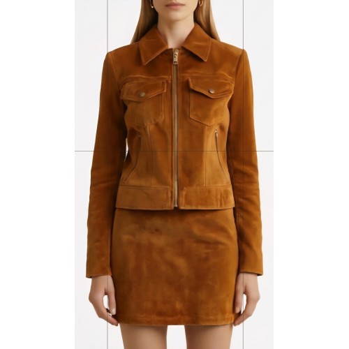 Blouson smen agneau velours marron façon daim modèle Panetta
