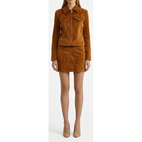 Blouson smen agneau velours marron façon daim modèle Panetta