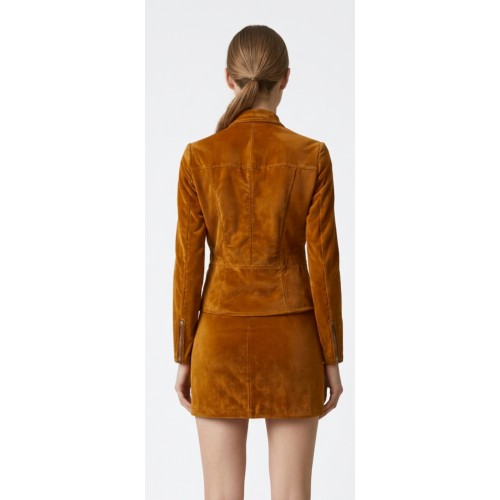 Blouson en agneau velours marron façon daim modèle Filani
