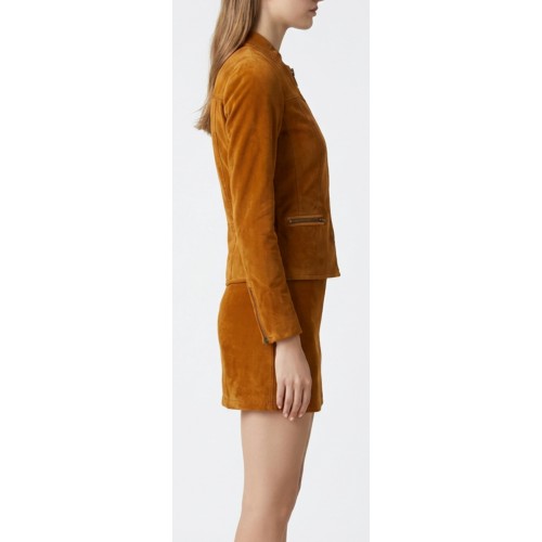 Blouson en agneau velours marron façon daim modèle Filani