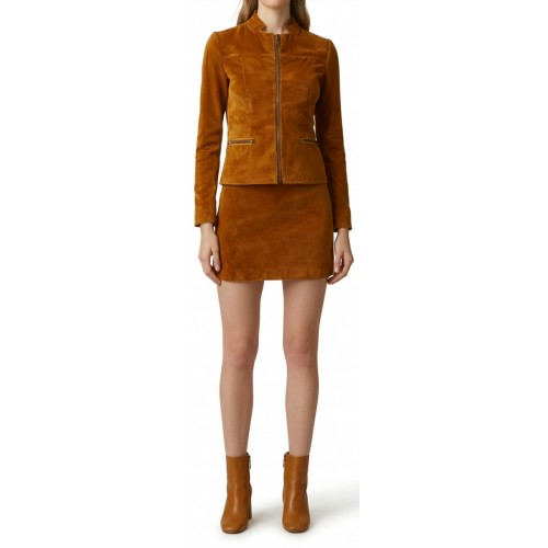Blouson en agneau velours marron façon daim modèle Filani