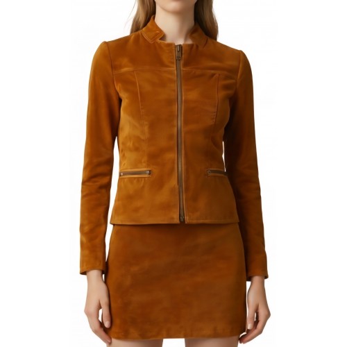 Blouson en agneau velours marron façon daim modèle Filani