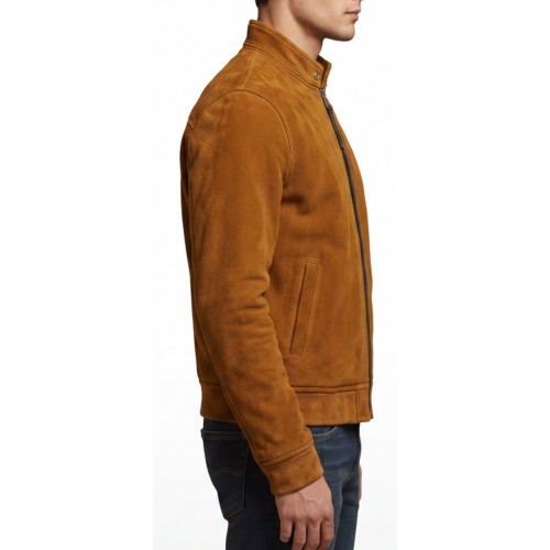 Blouson classique homme en cuir d'agneau velours marron façon daim modèle Prince