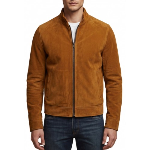 Blouson classique homme en cuir d'agneau velours marron façon daim modèle Prince