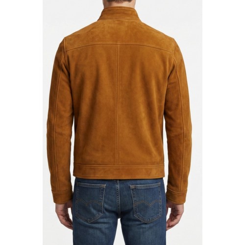 Blouson classique homme en cuir d'agneau velours marron façon daim modèle Prince
