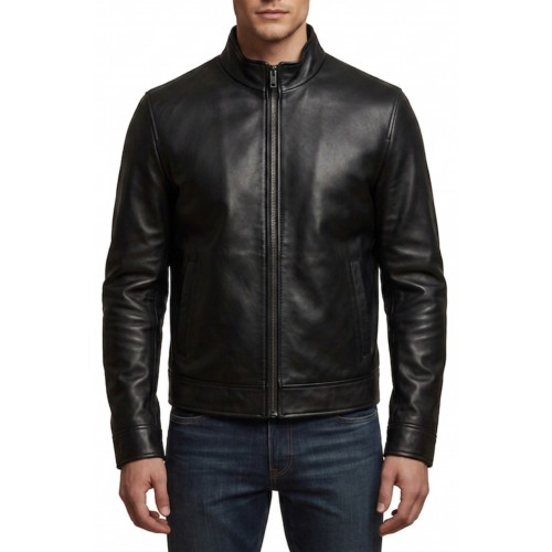 Blouson homme classique en cuir d'agneau noir modèle Olivore