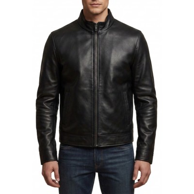 Blouson homme classique en cuir d'agneau noir modèle Olivore