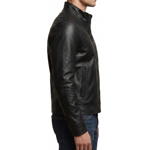 Blouson homme classique en cuir d'agneau noir modèle Olivore