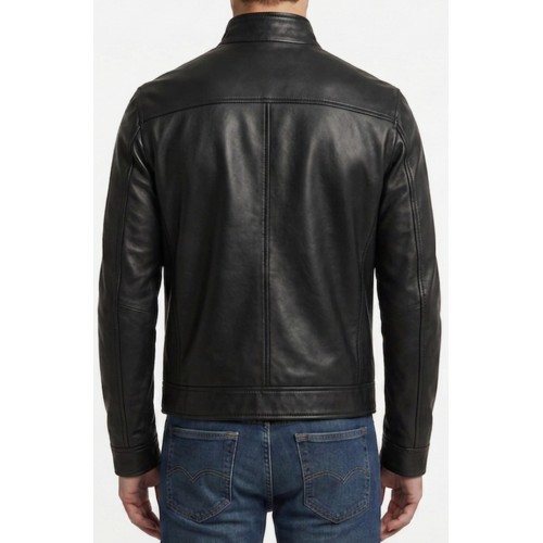 Blouson homme classique en cuir d'agneau noir modèle Olivore
