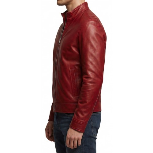 Blouson classique cuir homme en agneau rouge modèle Uriace