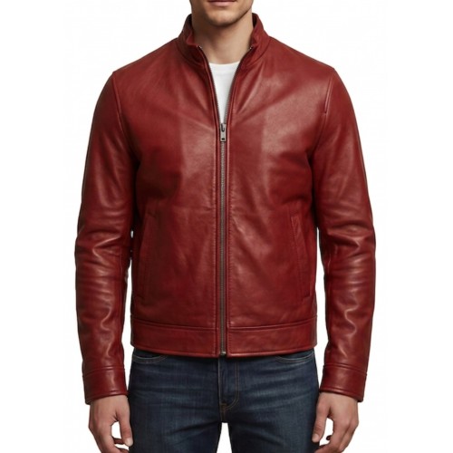 Blouson classique cuir homme en agneau rouge modèle Uriace