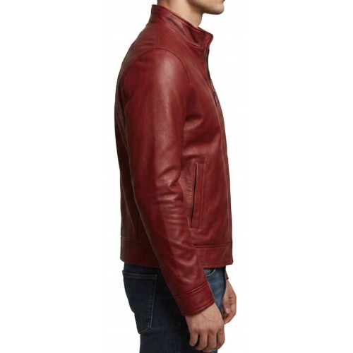 Blouson classique cuir homme en agneau rouge modèle Uriace