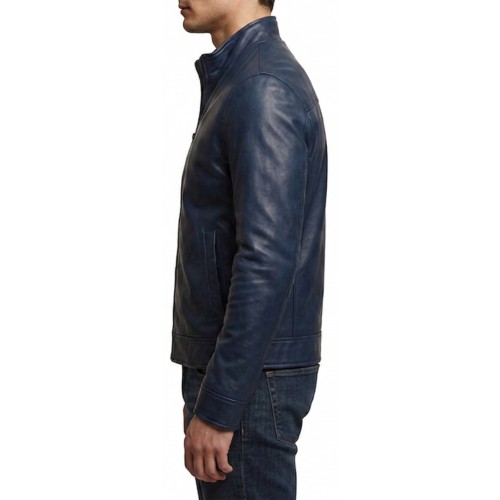 Blouson classique cuir homme en agneau bleu modèle Siméon