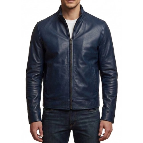 Blouson classique cuir homme en agneau bleu modèle Siméon