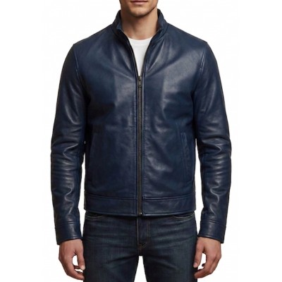 Blouson classique cuir homme en agneau bleu modèle Siméon