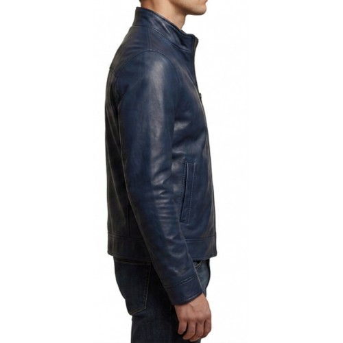 Blouson classique cuir homme en agneau bleu modèle Siméon