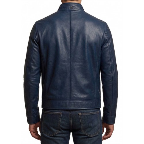 Blouson classique cuir homme en agneau bleu modèle Siméon