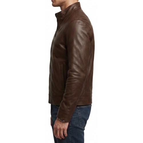 Blouson cuir homme classique en agneau marron modèle Santoce