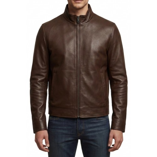 Blouson cuir homme classique en agneau marron modèle Santoce