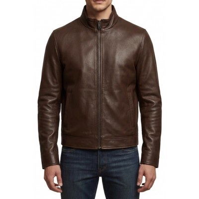 Blouson cuir homme classique en agneau marron modèle Santoce