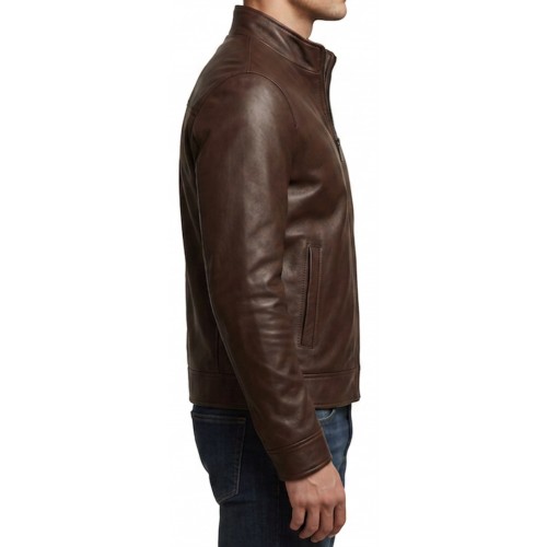 Blouson cuir homme classique en agneau marron modèle Santoce