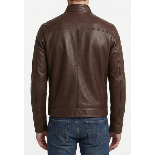 Blouson cuir homme classique en agneau marron modèle Santoce