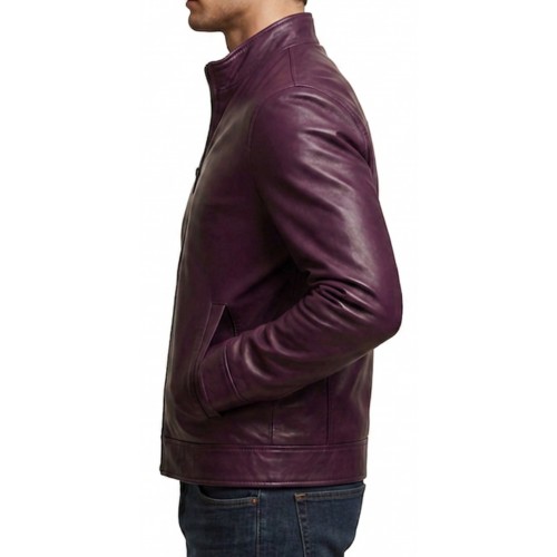 Blouson classique homme en cuir d'agneau violet modèle Oyaxe