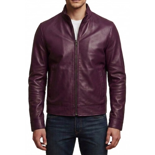 Blouson classique homme en cuir d'agneau violet modèle Oyaxe