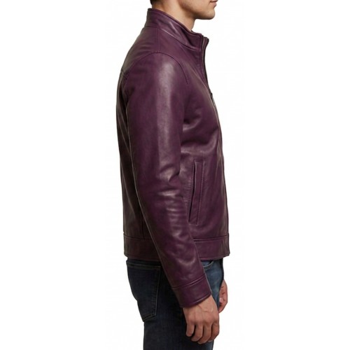 Blouson classique homme en cuir d'agneau violet modèle Oyaxe