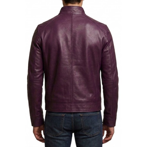 Blouson classique homme en cuir d'agneau violet modèle Oyaxe