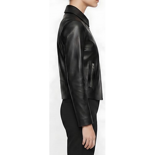 Blouson cuir femme en agneau noir modèle Sibeline