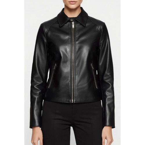 Blouson cuir femme en agneau noir modèle Sibeline